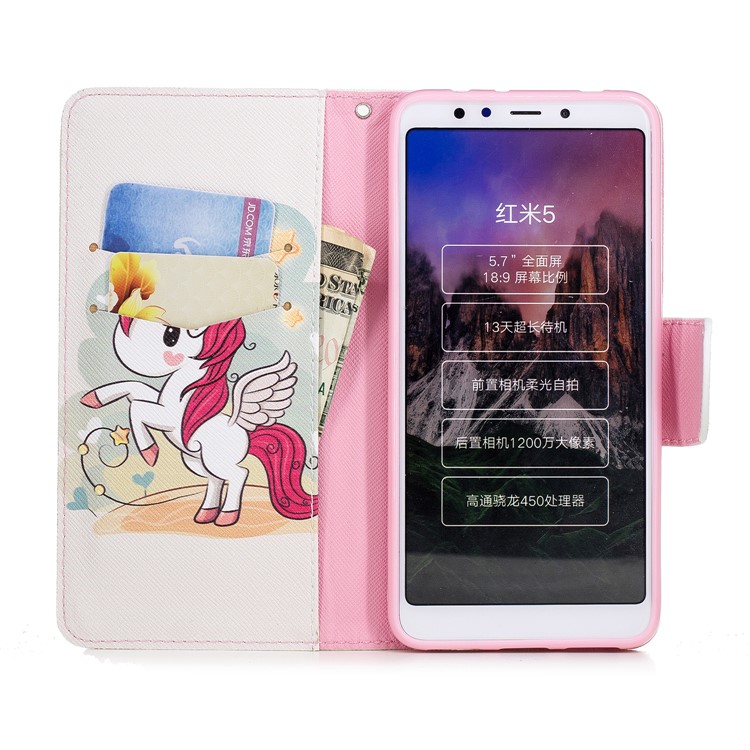 Pattern Printing Wallet Stand Leather Mobile Casing for Xiaomi Redmi 5 - Unicorn-8