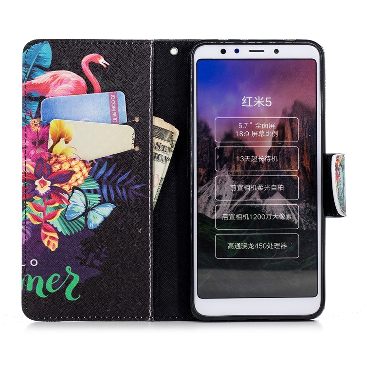 Pattern Printing Wallet Stand Leather Cellphone Cover for Xiaomi Redmi 5 - Flamingo and Pineapple-8
