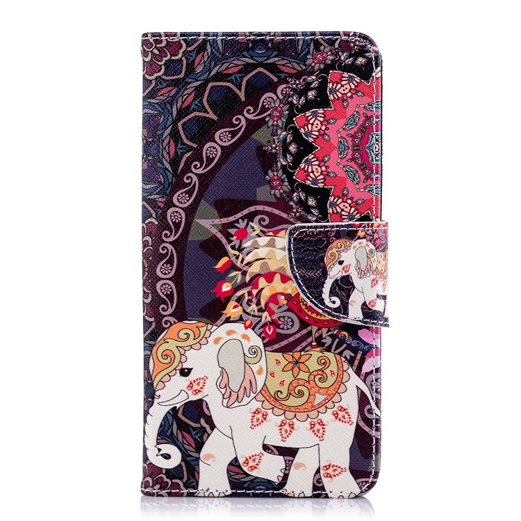 Patterned Wallet Stand Leather Protective Case for Xiaomi Redmi 5 - Elephant and Peacock-2