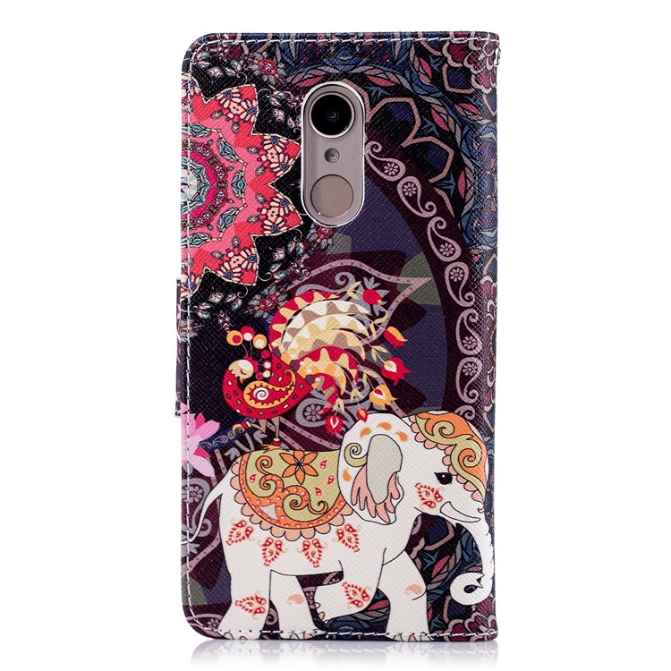 Patterned Wallet Stand Leather Protective Case for Xiaomi Redmi 5 - Elephant and Peacock-3