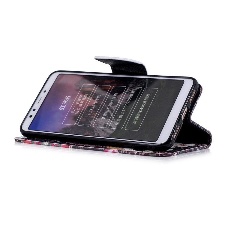 Patterned Wallet Stand Leather Protective Case for Xiaomi Redmi 5 - Elephant and Peacock-5