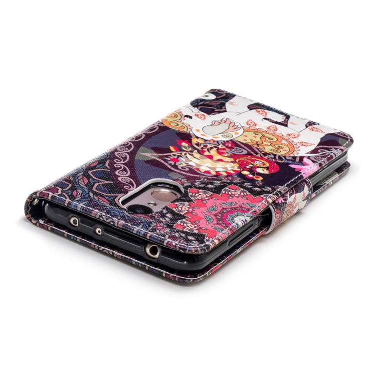 Patterned Wallet Stand Leather Protective Case for Xiaomi Redmi 5 - Elephant and Peacock-7