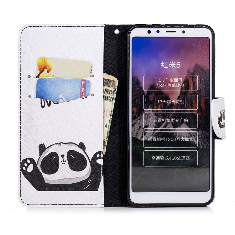 Pattern Printing Wallet Stand Leather Cover Shell for Xiaomi Redmi 5 - Cute Panda-8