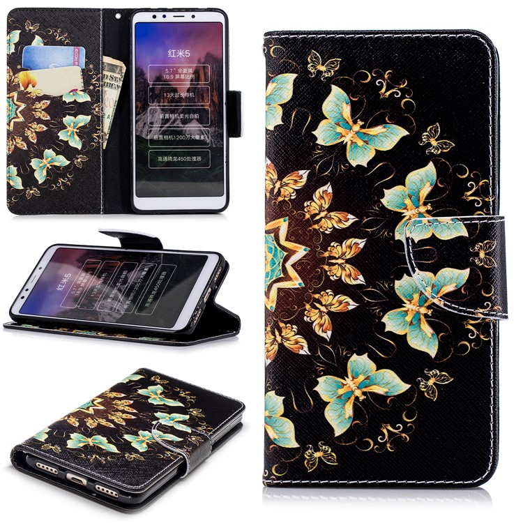 Portafoglio Stampa Modello Stand copertura Proteggi Pelle Per Xiaomi Redmi 5 - Farfalle Colorate-1