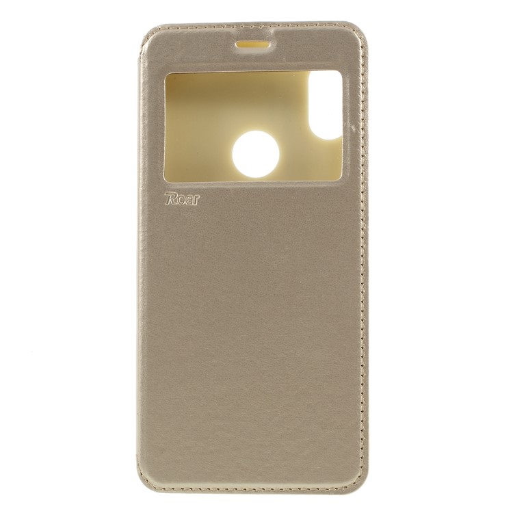 ROAR Noble Leather View Window Stand Protective Cover for Xiaomi Redmi Note 5 Pro (Dual Camera) / Redmi Note 5 (China) - Gold-1