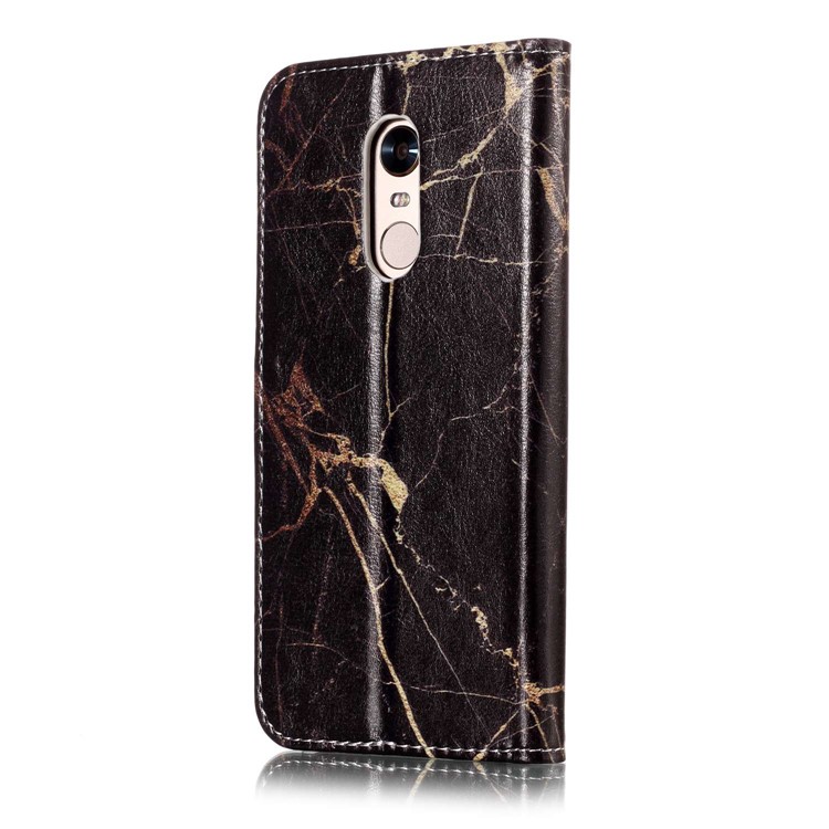 Patterned PU Leather Phone Case for Xiaomi Redmi Note 5 (12MP Rear Camera) / Redmi 5 Plus (China) - Black Marble Pattern-3