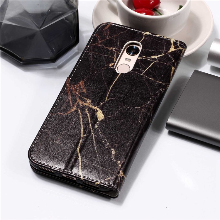 Patterned PU Leather Phone Case for Xiaomi Redmi Note 5 (12MP Rear Camera) / Redmi 5 Plus (China) - Black Marble Pattern-7