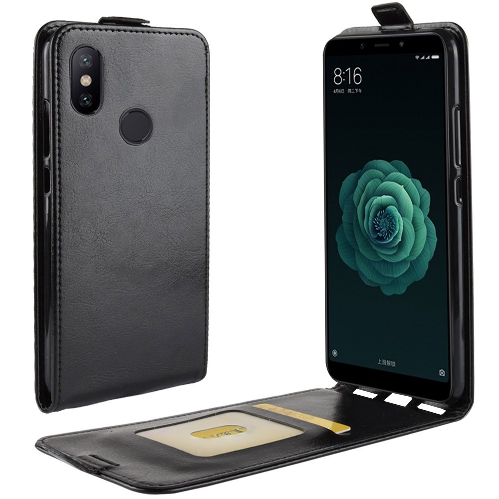 Crazy Horse Vertical Flip Leather Cover Com Slot de Cartão Para Xiaomi Mi 6x / Mi A2 - Preto