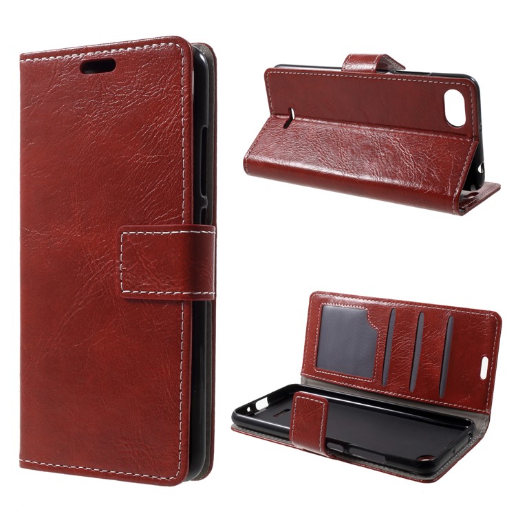 Crazy Horse Wallet Leather Stand Case for Xiaomi Redmi 6A (Single 12MP Rear Camera) - Brown-1
