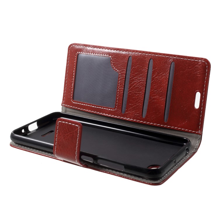 Crazy Horse Wallet Leather Stand Case for Xiaomi Redmi 6A (Single 12MP Rear Camera) - Brown-5