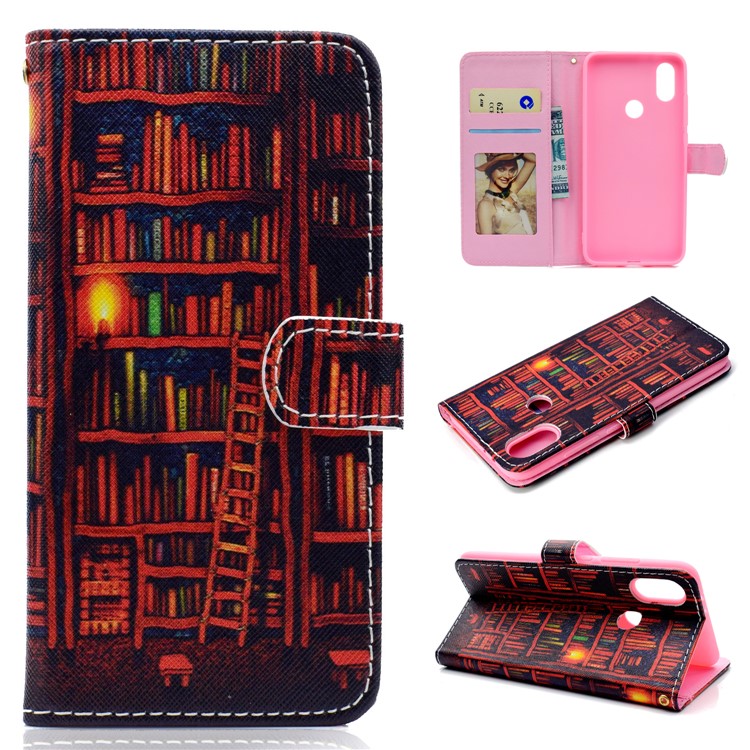 Patterned Wallet Stand Leather Cover for Xiaomi Mi A2 / Mi 6X - Books Shelf-1