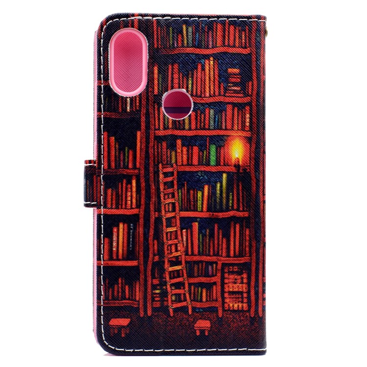 Patterned Wallet Stand Leather Cover for Xiaomi Mi A2 / Mi 6X - Books Shelf-3