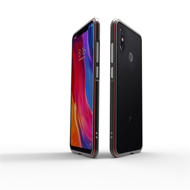 For Xiaomi Mi 8 (6.21-inch) Screw Lock Aluminium Alloy Bumper Case - Black / Red-1