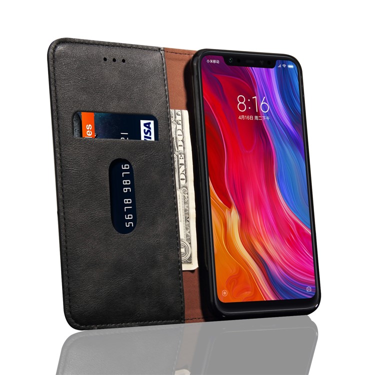 Auto-absorbed Crazy Horse Retro Leather Wallet Stand Case for Xiaomi Mi 8 (6.21-inch) - Black-9