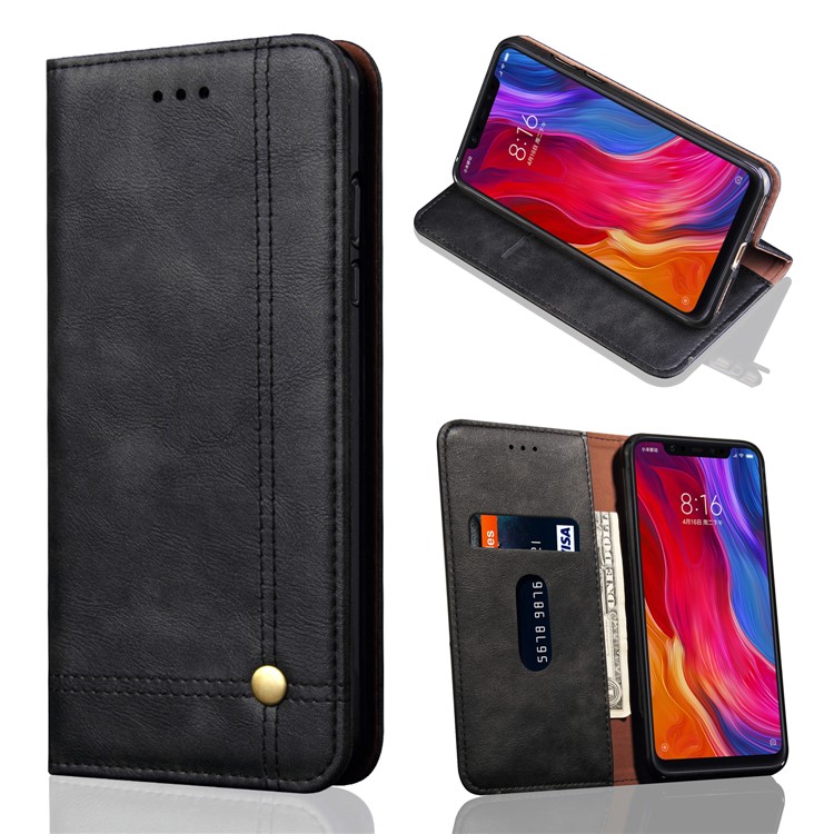 Auto-absorbed Crazy Horse Retro Leather Wallet Stand Case for Xiaomi Mi 8 SE (5.88-inch) - Black-1