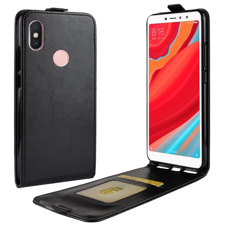 Crazy Horse Vertical Flip Leather Card Holder Casing for Xiaomi Redmi S2 / Y2 - Black-1