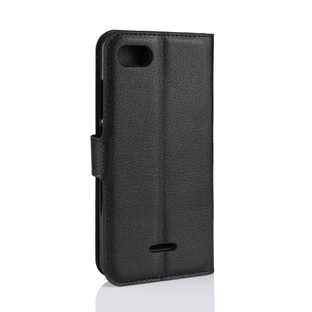 Litchi Texture Leather Stand Stand Capa Mobile Para Xiaomi Redmi 6a (câmera Traseira Única de 12mp) - Preto