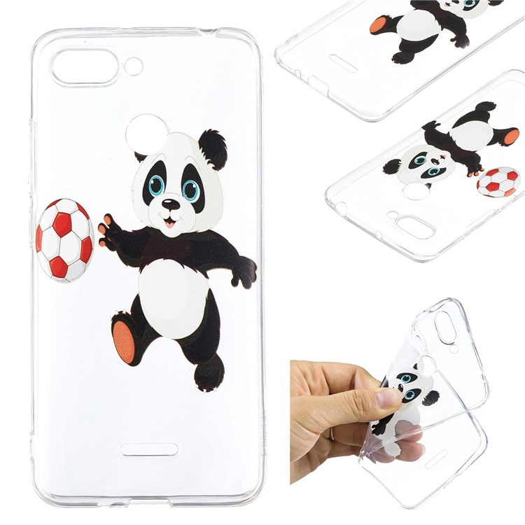 Guscio Di Rivestimento Del Telefono TPU Morbido Modello Per Xiaomi Redmi 6 (doppia Fotocamera: 12MP + 5MP) - Panda Che Gioca A Calcio-1