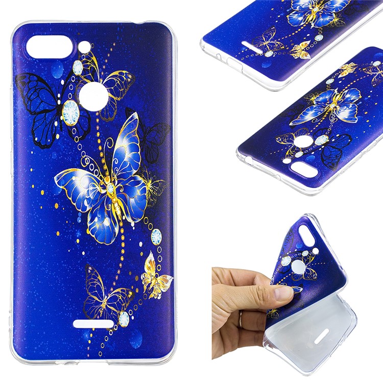 Pattern Printing Soft TPU Phone Accessory Case for Xiaomi Redmi 6 (Dual Camera: 12MP+5MP) - Blue Butterflies-1