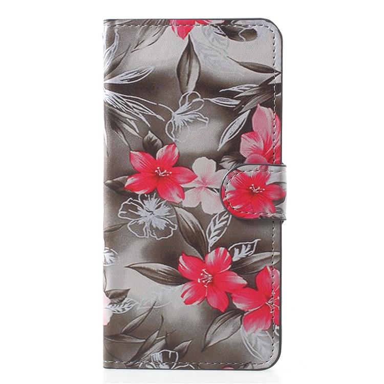 Pattern Printing PU Leather Stand Wallet Mobile Case for Xiaomi Mi 8 (6.21-inch) - Red Flower-1