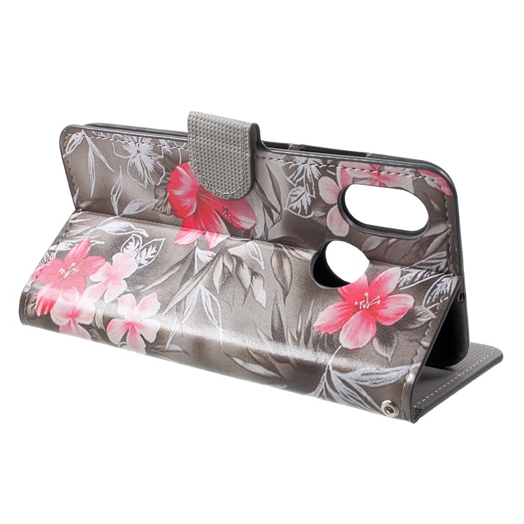 Pattern Printing PU Leather Stand Wallet Mobile Case for Xiaomi Mi 8 (6.21-inch) - Red Flower-4