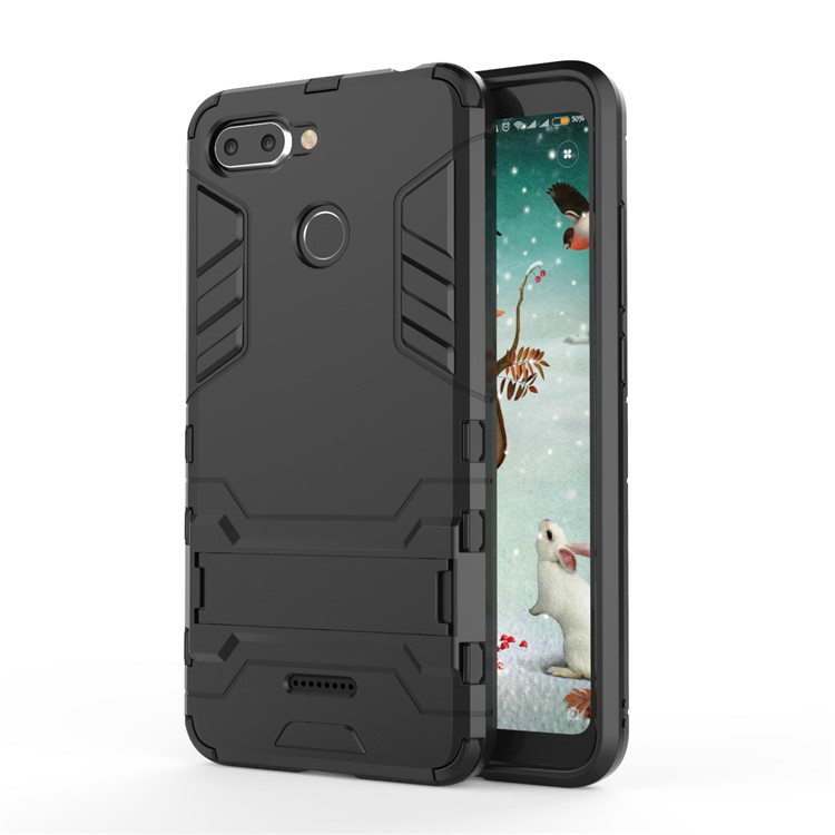 Custodia Ibrida In Plastica TPU Cool Guard Con Cavalletto Per Xiaomi Redmi 6 (doppia Fotocamera: 12MP + 5MP) - Nero-2