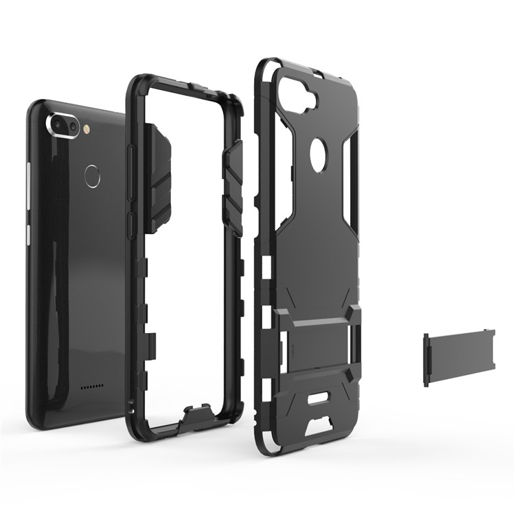 Fall Guard Plastic TPU Hybrid Case Con Kickstand Para Xiaomi Redmi 6 (cámara Dual: 12MP+5MP) - Negro