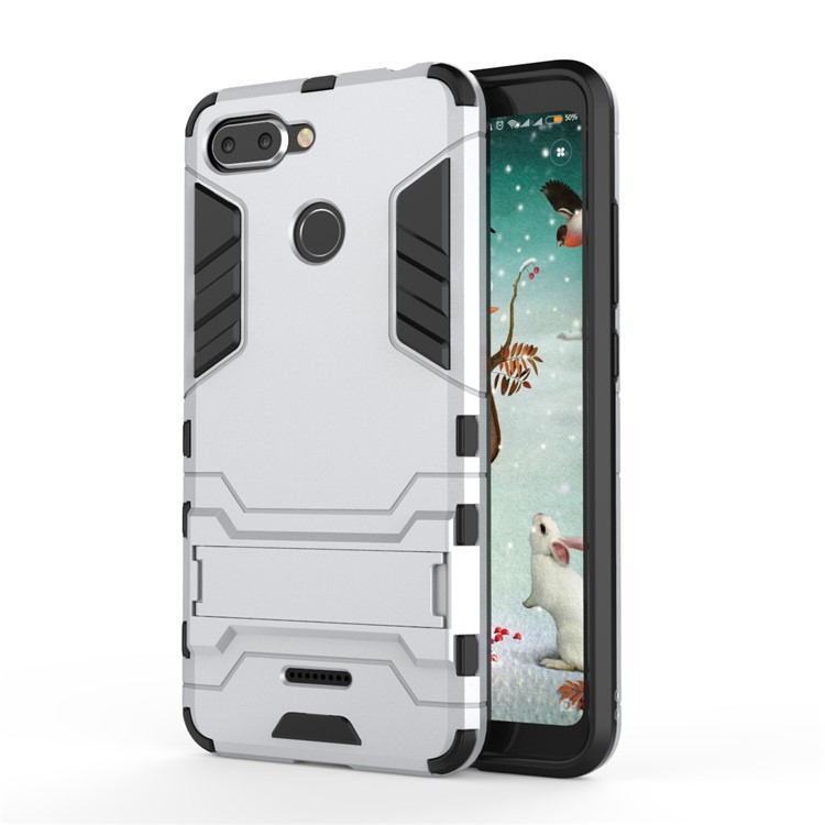Cool Guard Plastic TPU Hybrid Cover with Kickstand for Xiaomi Redmi 6 (Dual Camera: 12MP+5MP) - Silver-2