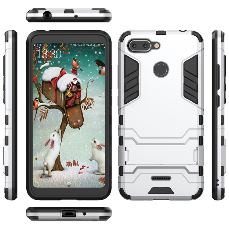 Cool Guard Plastic TPU Hybrid Cover with Kickstand for Xiaomi Redmi 6 (Dual Camera: 12MP+5MP) - Silver-4