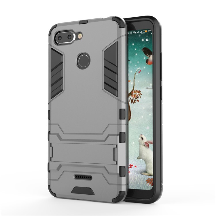 Cool Guard Plastic TPU Hybrid Mobile Case with Kickstand for Xiaomi Redmi 6 (Dual Camera: 12MP+5MP) - Grey-2