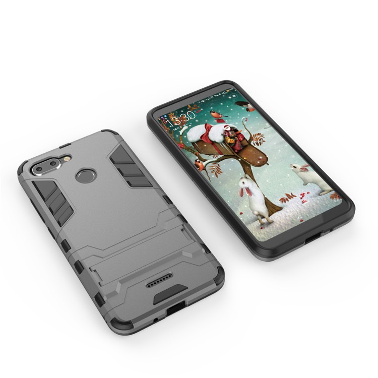 Cool Guard Plastic TPU Hybrid Mobile Case with Kickstand for Xiaomi Redmi 6 (Dual Camera: 12MP+5MP) - Grey-3
