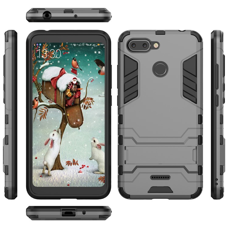Cool Guard Plastic TPU Hybrid Mobile Case with Kickstand for Xiaomi Redmi 6 (Dual Camera: 12MP+5MP) - Grey-4
