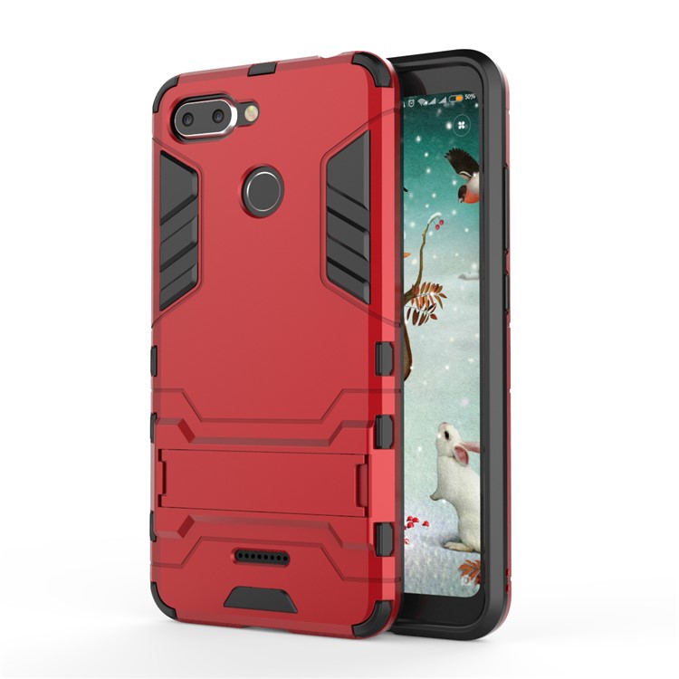 Cool Guard Plastic TPU Hybrid Phone Cover Case with Kickstand for Xiaomi Redmi 6 (Dual Camera: 12MP+5MP) - Red-2