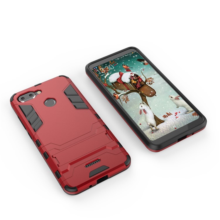 Cool Guard Plastic TPU Hybrid Phone Cover Case with Kickstand for Xiaomi Redmi 6 (Dual Camera: 12MP+5MP) - Red-3