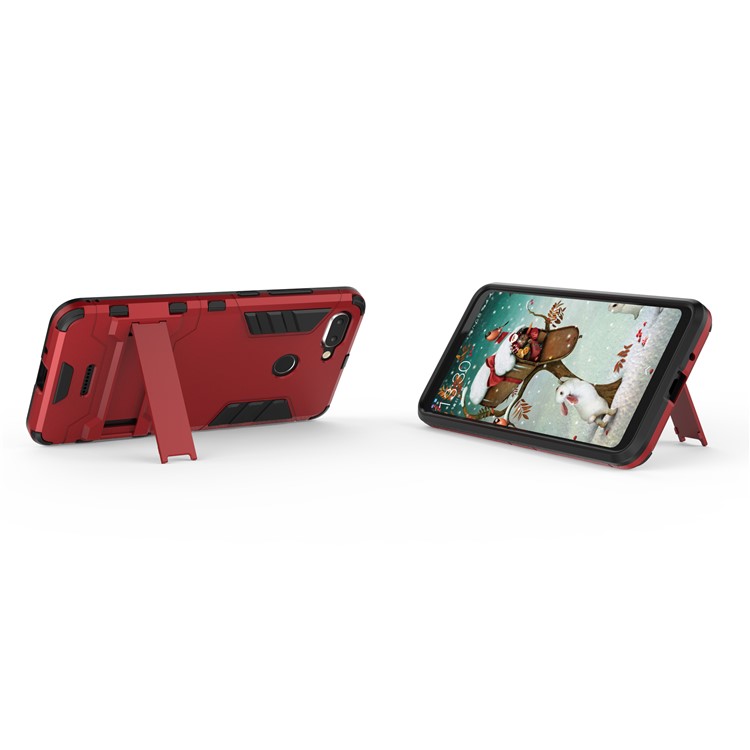 Cool Guard Plastic TPU Hybrid Phone Cover Case with Kickstand for Xiaomi Redmi 6 (Dual Camera: 12MP+5MP) - Red-5