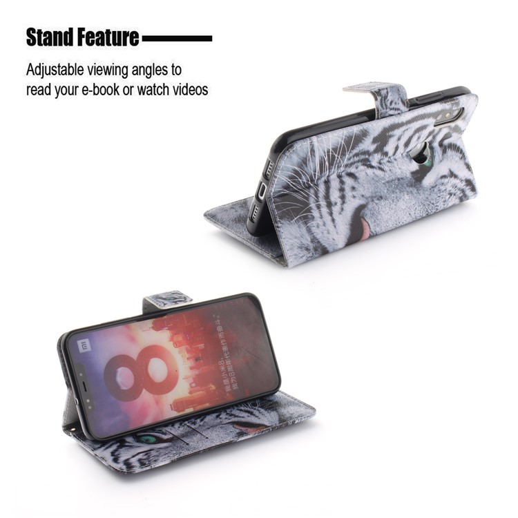 Pattern Printing Leather Wallet Cover for Xiaomi Mi 8 (6.21-inch) - Tiger Pattern-5