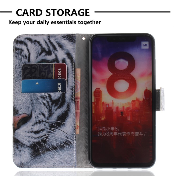 Pattern Printing Leather Wallet Cover for Xiaomi Mi 8 (6.21-inch) - Tiger Pattern-7