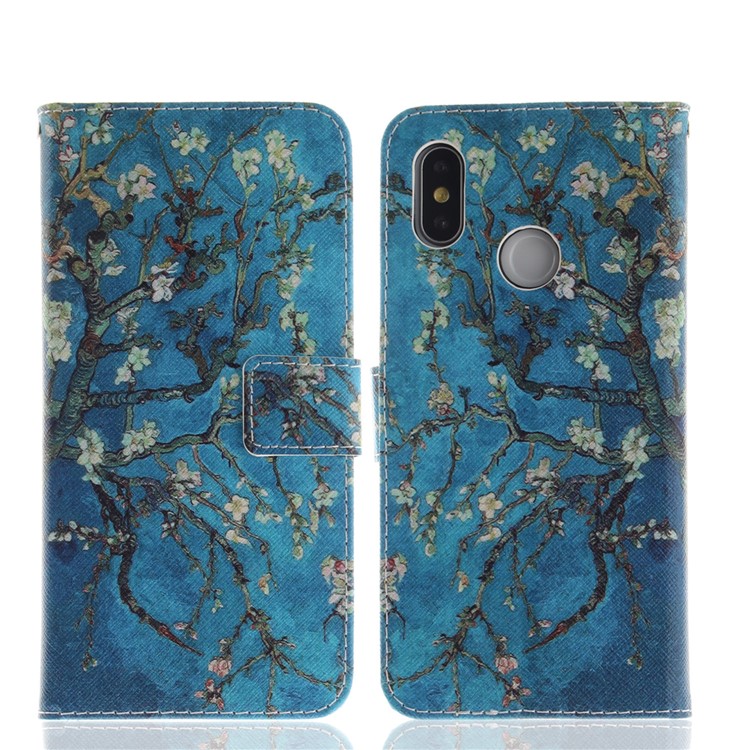 Pattern Printing Leather Wallet Shell for Xiaomi Mi 8 (6.21-inch) - Tree with Flowers-2