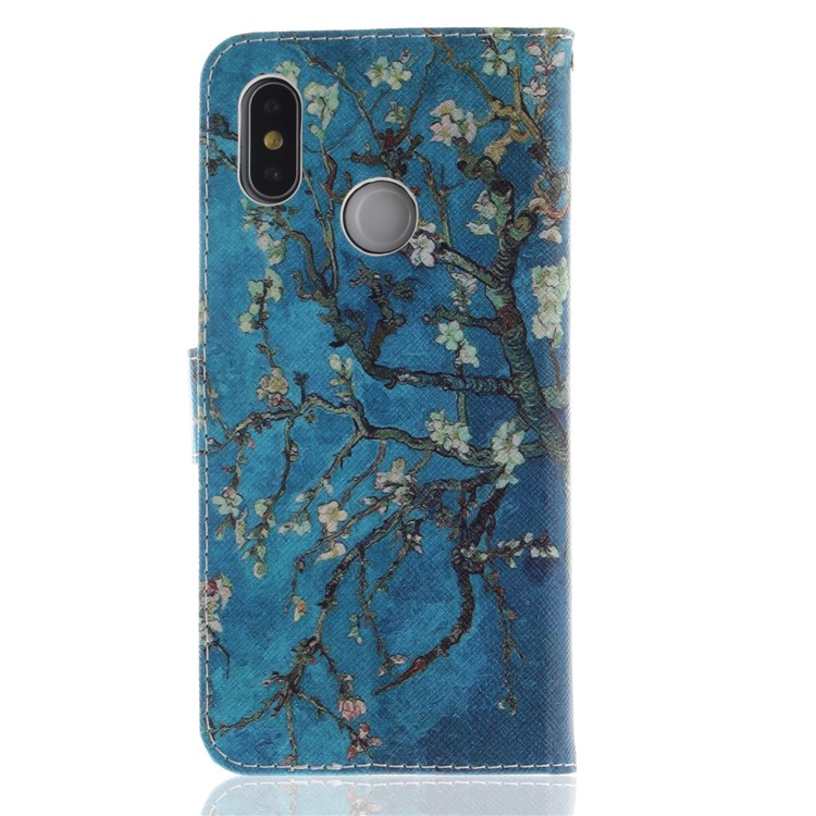 Pattern Printing Leather Wallet Shell for Xiaomi Mi 8 (6.21-inch) - Tree with Flowers-3