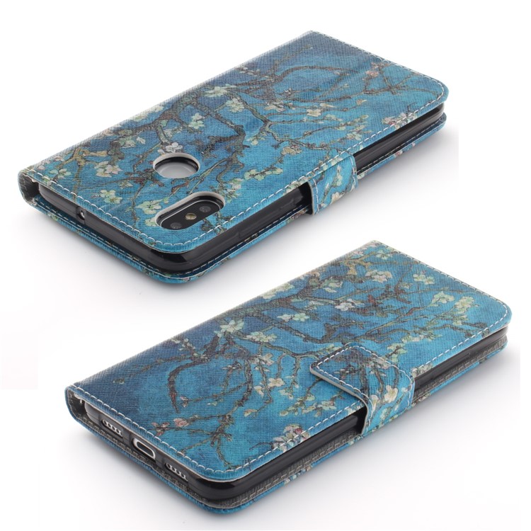 Pattern Printing Leather Wallet Shell for Xiaomi Mi 8 (6.21-inch) - Tree with Flowers-4