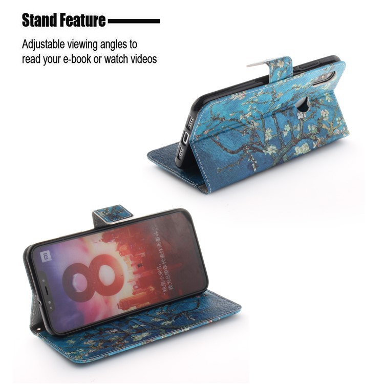 Pattern Printing Leather Wallet Shell for Xiaomi Mi 8 (6.21-inch) - Tree with Flowers-6