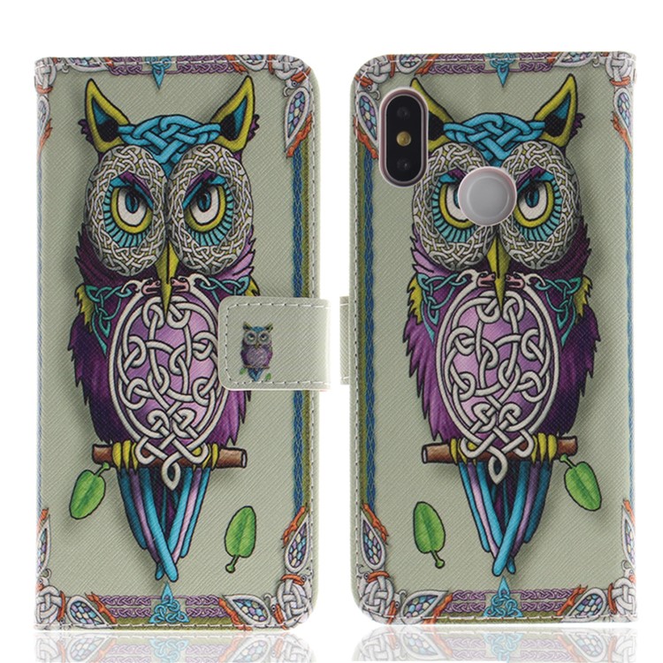 Pattern Printing Cell Phone Leather Wallet Case for Xiaomi Mi 8 (6.21-inch) - Owl Pattern-2