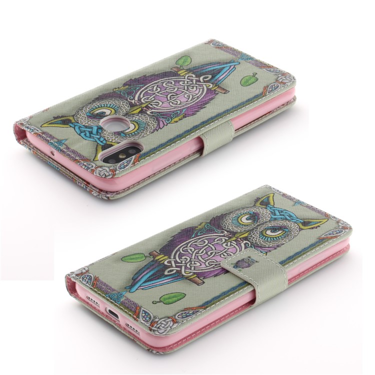 Pattern Printing Cell Phone Leather Wallet Case for Xiaomi Mi 8 (6.21-inch) - Owl Pattern-4