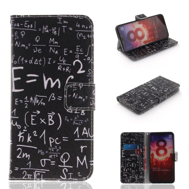 Pattern Printing Wallet Leather Stand Cover for Xiaomi Mi 8 (6.21-inch) - Mathematical Symbol-1