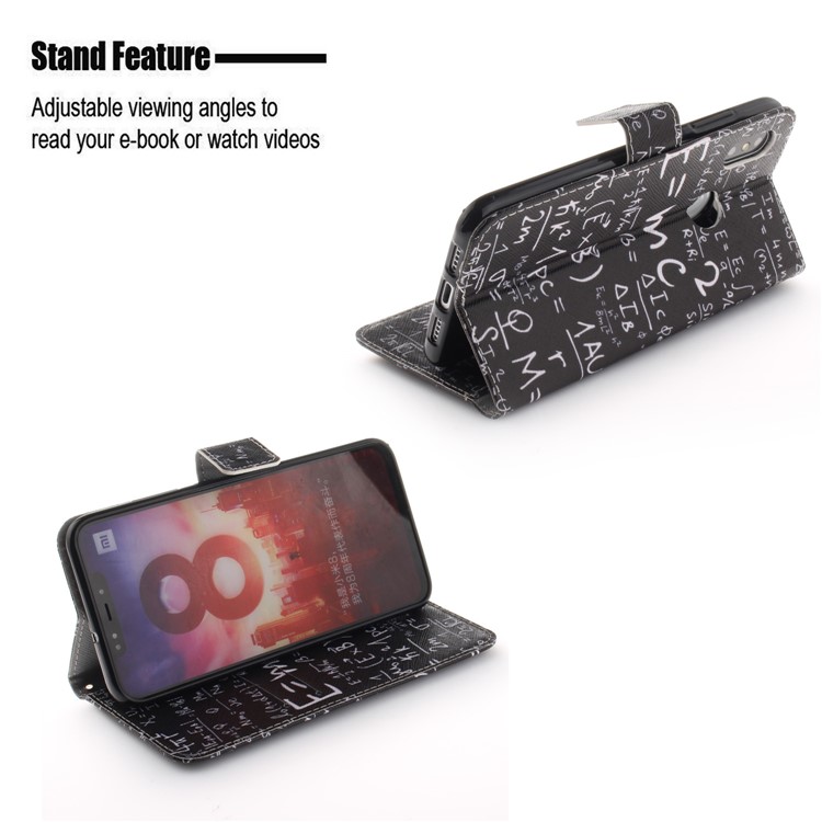 Pattern Printing Wallet Leather Stand Cover for Xiaomi Mi 8 (6.21-inch) - Mathematical Symbol-5