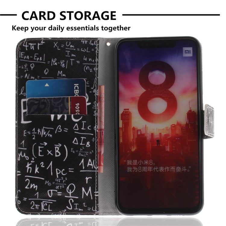Pattern Printing Wallet Leather Stand Cover for Xiaomi Mi 8 (6.21-inch) - Mathematical Symbol-7