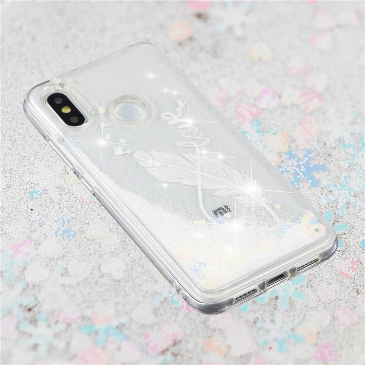 Dynamic Glitter Powder Heart Shaped Sequins TPU Cover Shell Case for Xiaomi Mi 8 (6.21-inch) - White Quill Pen-4
