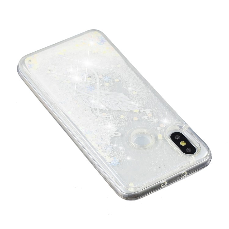 Dynamic Glitter Powder Heart Shaped Sequins TPU Cover Shell Case for Xiaomi Mi 8 (6.21-inch) - White Quill Pen-5
