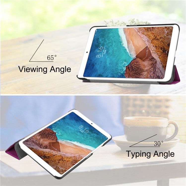 Tri-fold Stand Leather Smart Case Shell Cover for Xiaomi Mi Pad 4 - Purple-3