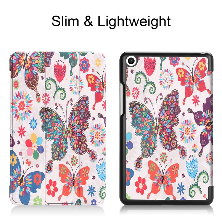 Pattern Printing Smart Tri-fold Leather Stand Shell Case for Xiaomi Mi Pad 4 - Butterfly Flower-2